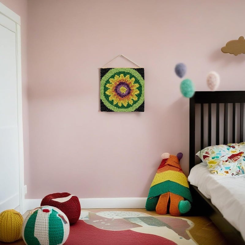 YP Sunflower Latch Hook Rug Kit for Adults & Kids - 12x12 Inch DIY Craft Crochet Rug, Beginner-Friendly Art Project for Home Decor, Easy-to-Make Needlecraft Kit - Image 5